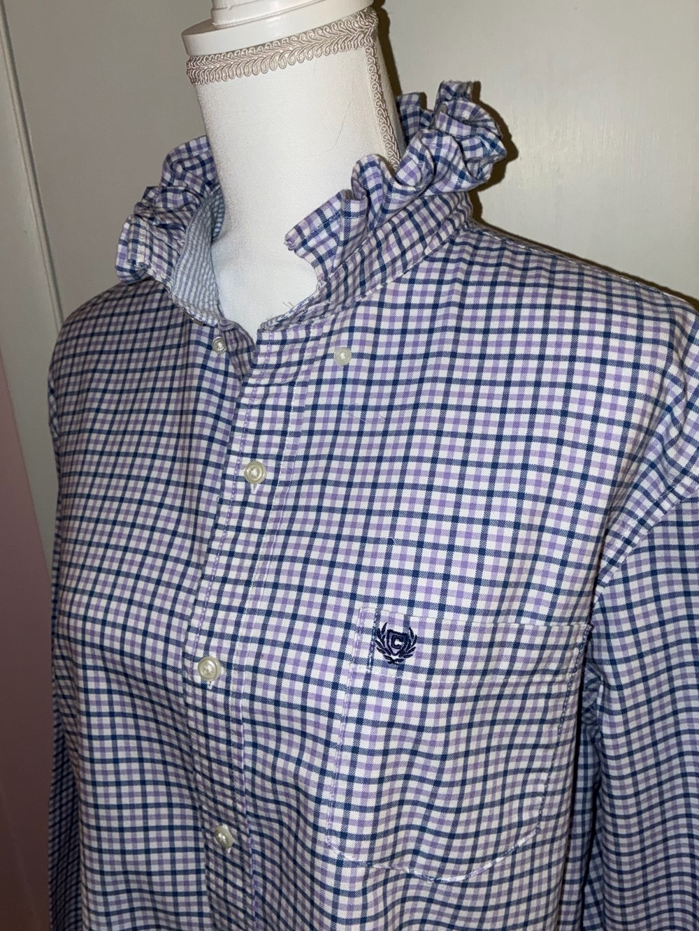 Upcycled Chaps Ruffled Collar Girly Shirt - Picture 2 of 6